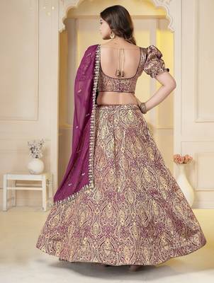 Wine Brocade Zari Weaving lehenga choli set 5