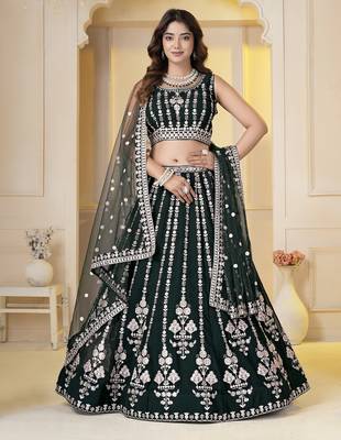 Green Georgette Embroidery, Sequins Work lehenga choli set 1