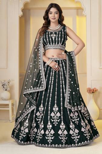 Green Georgette Embroidery, Sequins Work lehenga choli set