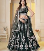 Green Georgette Embroidery, Sequins Work lehenga choli set