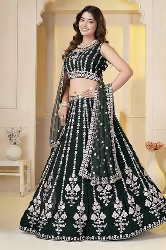 Green Georgette Embroidery, Sequins Work lehenga choli set