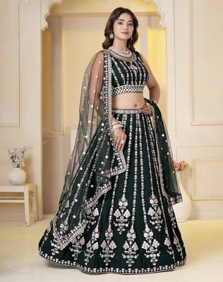Green Georgette Embroidery, Sequins Work lehenga choli set 3