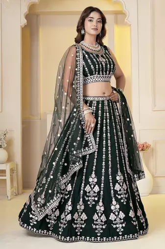 Green Georgette Embroidery, Sequins Work lehenga choli set