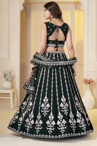 Green Georgette Embroidery, Sequins Work lehenga choli set