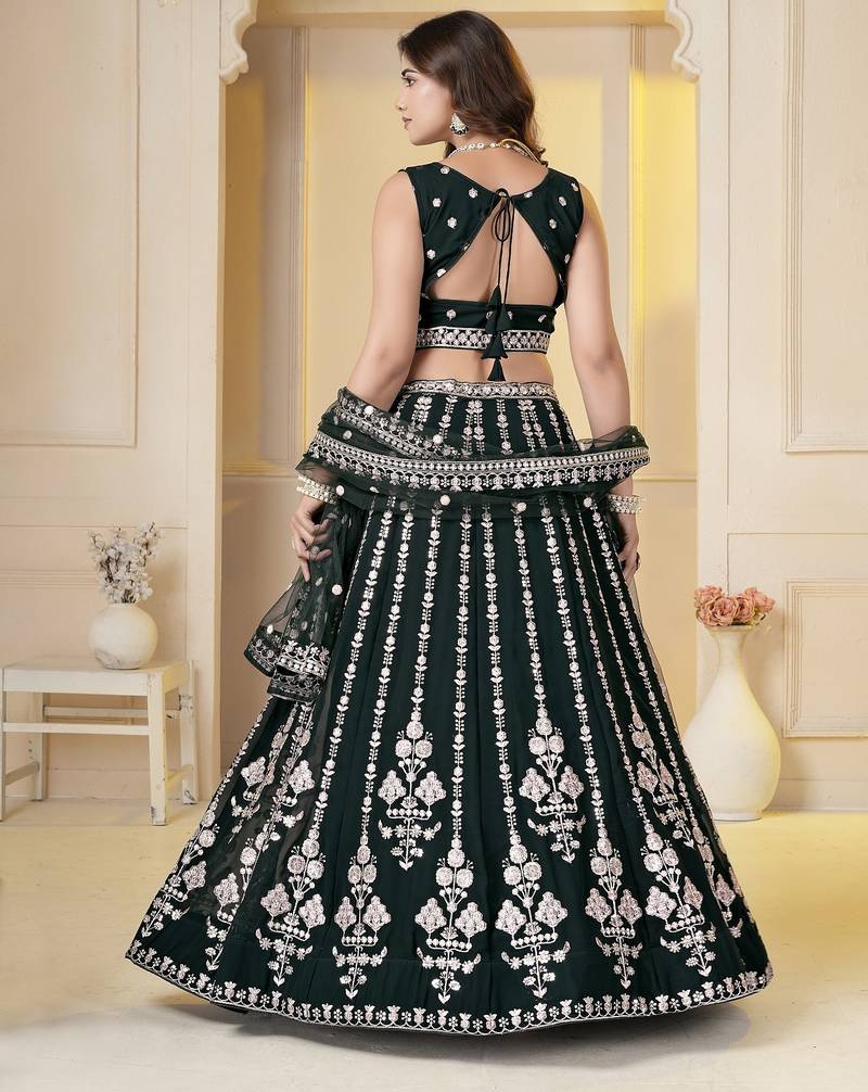 Green Georgette Embroidery, Sequins Work lehenga choli set