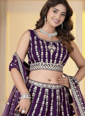 Wine Georgette Embroidery, Sequins Work lehenga choli set 1