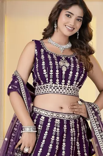Wine Georgette Embroidery, Sequins Work lehenga choli set