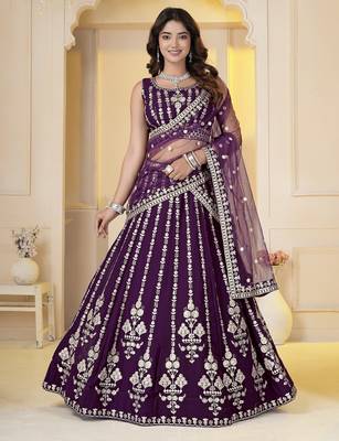 Wine Georgette Embroidery, Sequins Work lehenga choli set 2