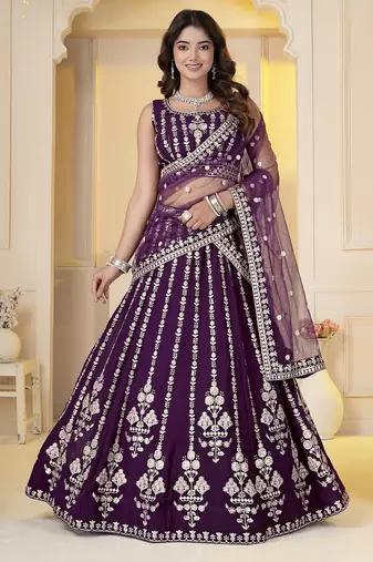 Wine Georgette Embroidery, Sequins Work lehenga choli set