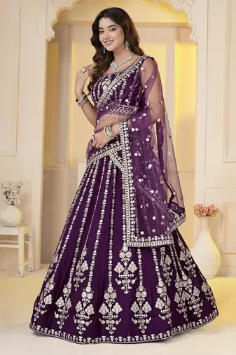 Wine Georgette Embroidery, Sequins Work lehenga choli set