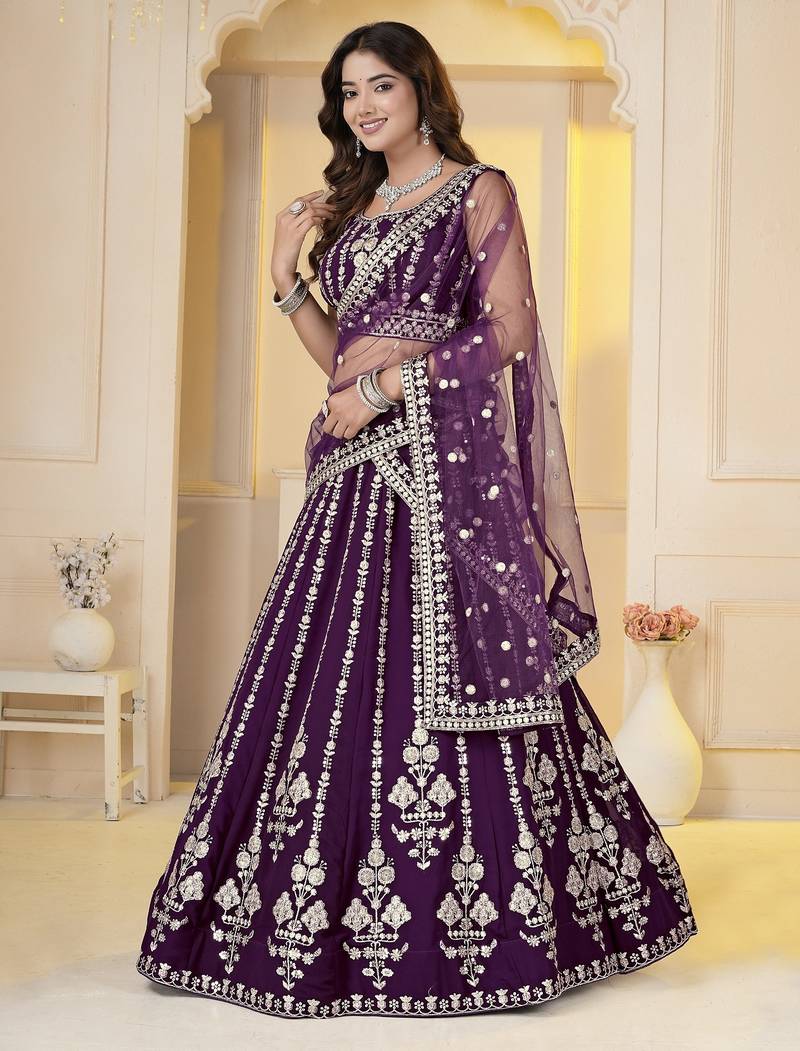 Wine Georgette Embroidery, Sequins Work lehenga choli set