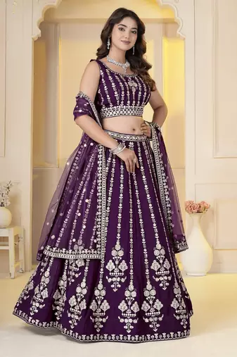 Wine Georgette Embroidery, Sequins Work lehenga choli set