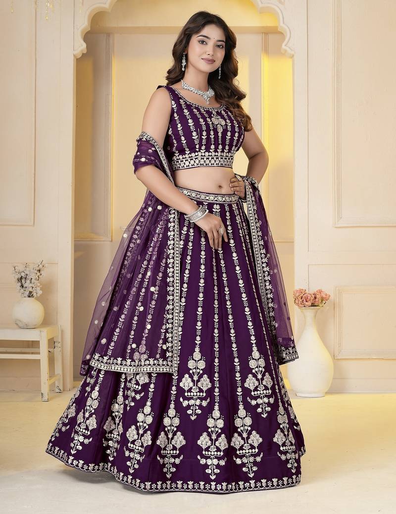 Wine Georgette Embroidery, Sequins Work lehenga choli set