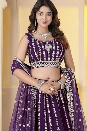 Wine Georgette Embroidery, Sequins Work lehenga choli set