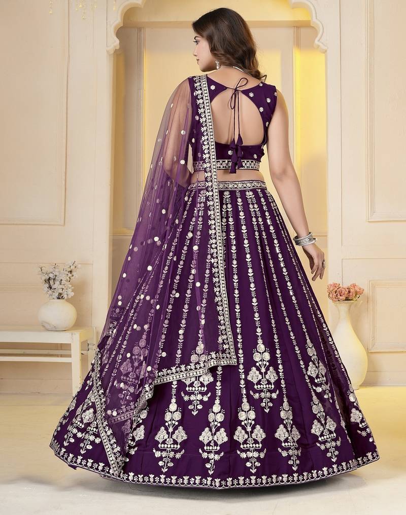 Wine Georgette Embroidery, Sequins Work lehenga choli set