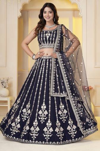 Navy Blue Georgette Embroidery, Sequins Work lehenga choli set