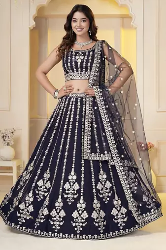Navy Blue Georgette Embroidery, Sequins Work lehenga choli set