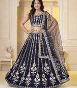 Navy Blue Georgette Embroidery, Sequins Work lehenga choli set