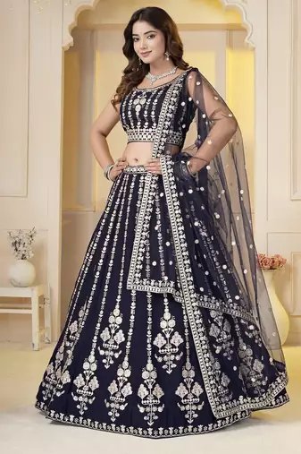 Navy Blue Georgette Embroidery, Sequins Work lehenga choli set