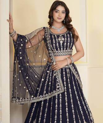 Navy Blue Georgette Embroidery, Sequins Work lehenga choli set 4