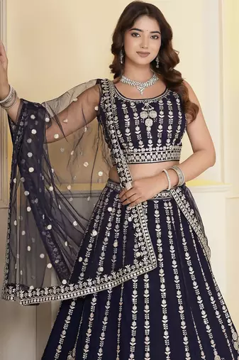 Navy Blue Georgette Embroidery, Sequins Work lehenga choli set