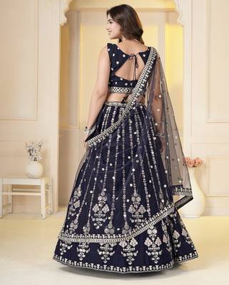 Navy Blue Georgette Embroidery, Sequins Work lehenga choli set 5