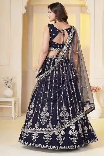 Navy Blue Georgette Embroidery, Sequins Work lehenga choli set