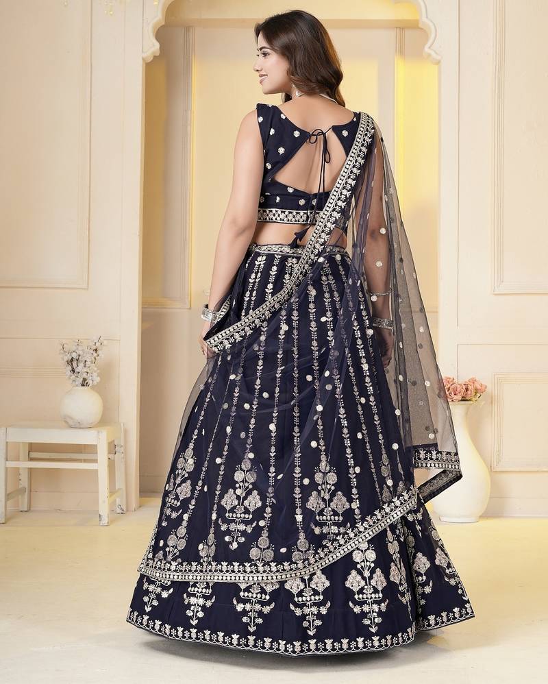 Navy Blue Georgette Embroidery, Sequins Work lehenga choli set