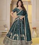 Dark Green Embroidery Zari, Sequins Work lehenga choli 