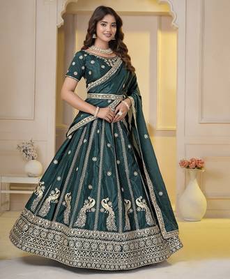 Dark Green Embroidery Zari, Sequins Work lehenga choli  2