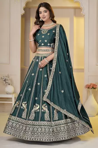 Dark Green Embroidery Zari, Sequins Work lehenga choli 