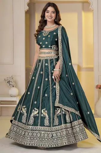 Dark Green Embroidery Zari, Sequins Work lehenga choli 