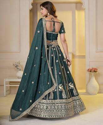 Dark Green Embroidery Zari, Sequins Work lehenga choli  5