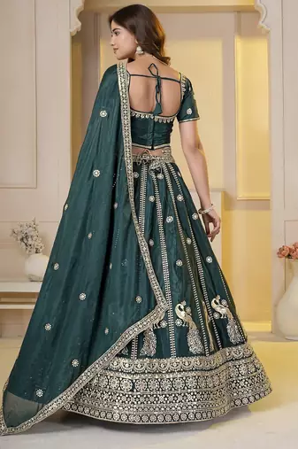 Dark Green Embroidery Zari, Sequins Work lehenga choli 