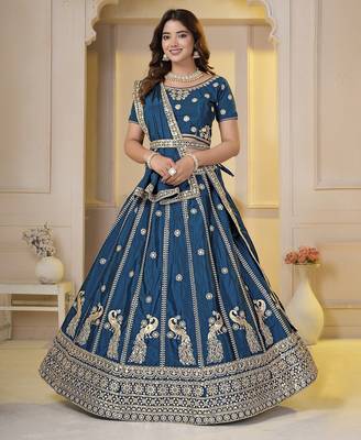 Teal Embroidery Zari, Sequins Work lehenga choli  1