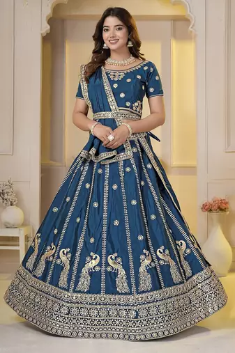Teal Embroidery Zari, Sequins Work lehenga choli 