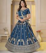 Teal Embroidery Zari, Sequins Work lehenga choli 