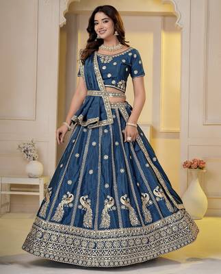 Teal Embroidery Zari, Sequins Work lehenga choli  2