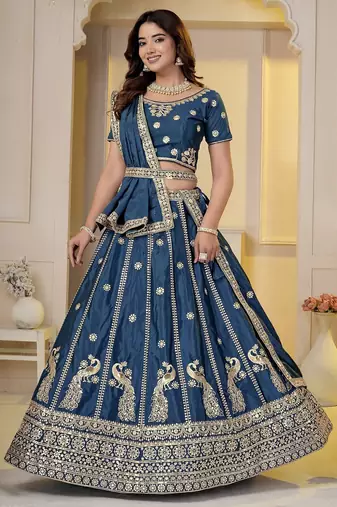 Teal Embroidery Zari, Sequins Work lehenga choli 