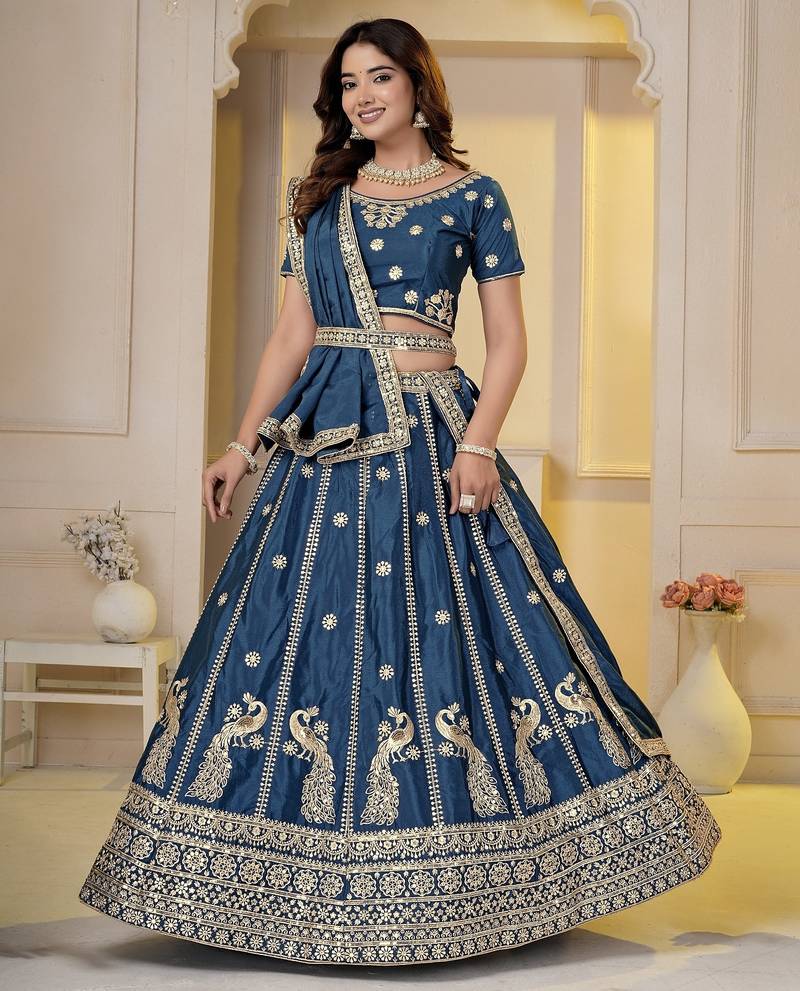 Teal Embroidery Zari, Sequins Work lehenga choli 