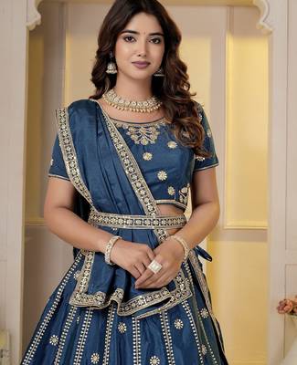 Teal Embroidery Zari, Sequins Work lehenga choli  4