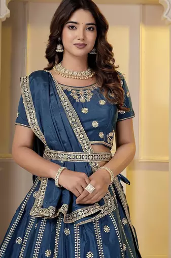 Teal Embroidery Zari, Sequins Work lehenga choli 