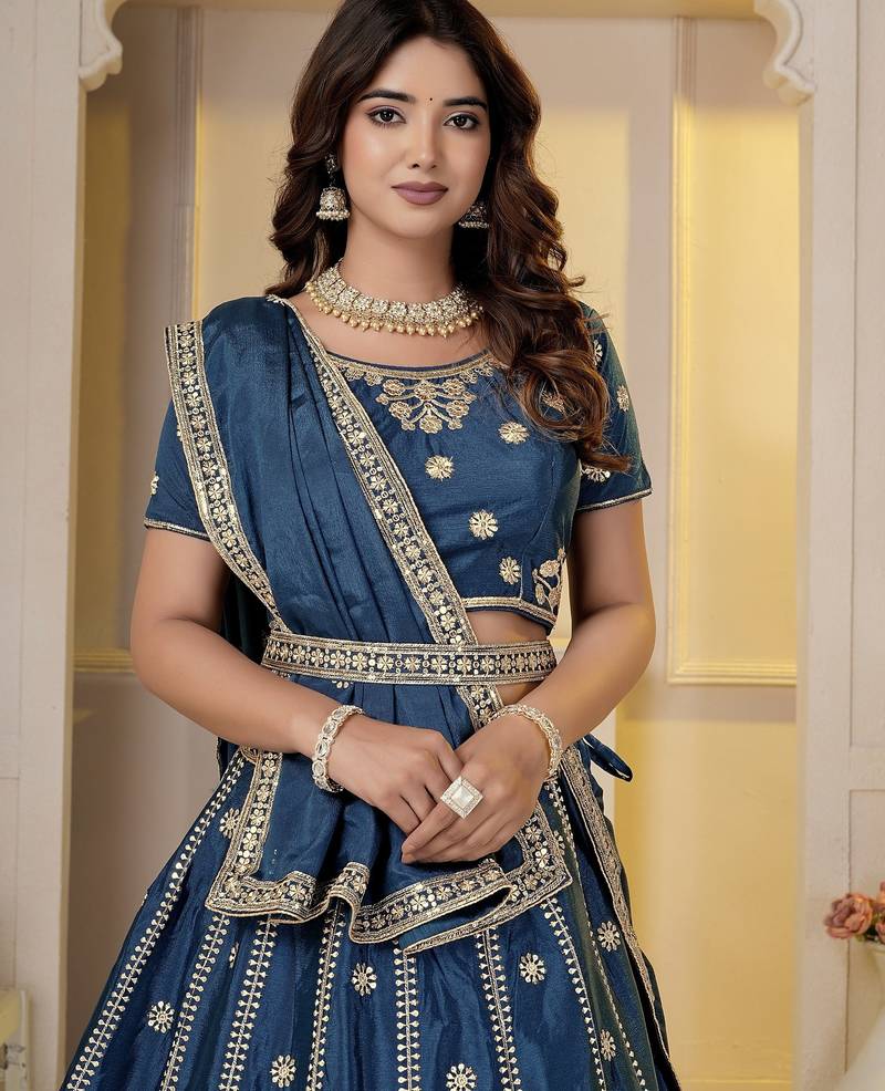 Teal Embroidery Zari, Sequins Work lehenga choli 
