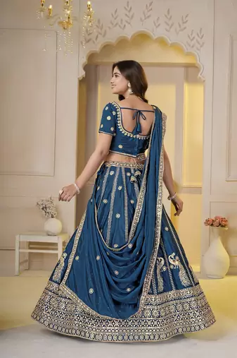 Teal Embroidery Zari, Sequins Work lehenga choli 