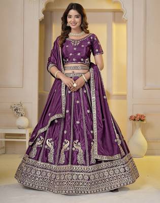 WINE Embroidery Zari, Sequins Work lehenga choli  1
