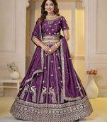 WINE Embroidery Zari, Sequins Work lehenga choli 