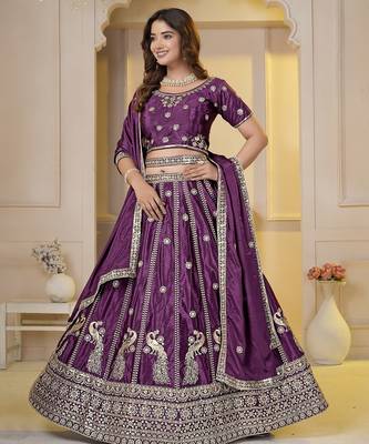 WINE Embroidery Zari, Sequins Work lehenga choli  2