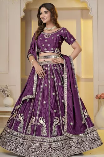 WINE Embroidery Zari, Sequins Work lehenga choli 