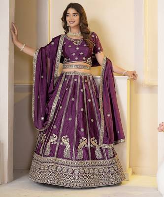 WINE Embroidery Zari, Sequins Work lehenga choli  3