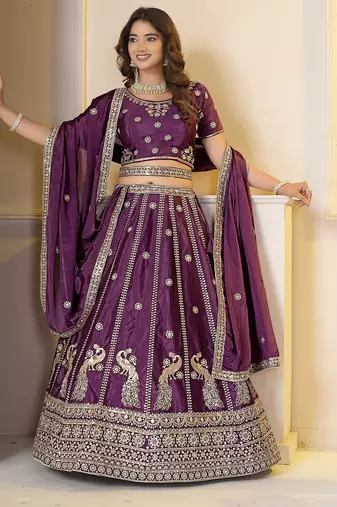 WINE Embroidery Zari, Sequins Work lehenga choli 